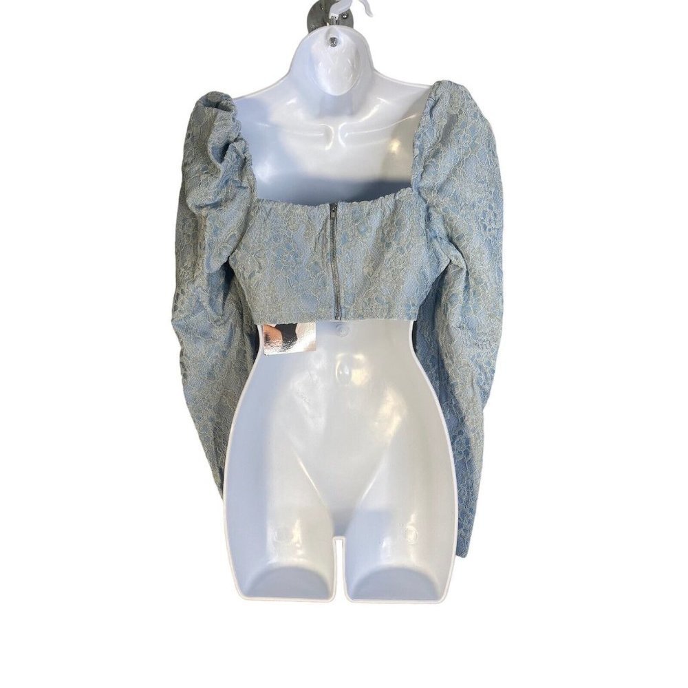 Naked‎ Wardrobe Womens Puff Sleeve Lace Crop Top Long Sleeve Blue Size Small - Picture 4 of 7
